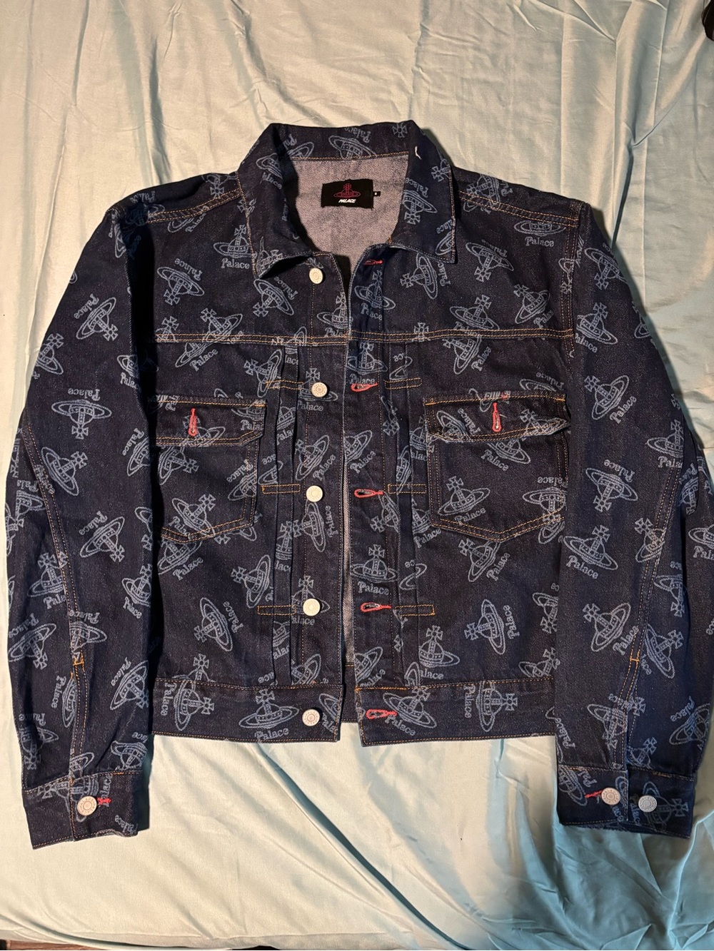 Vivienne Westwood PALACE Navy Black Logo Print Denim Button Up Trucker Jacket